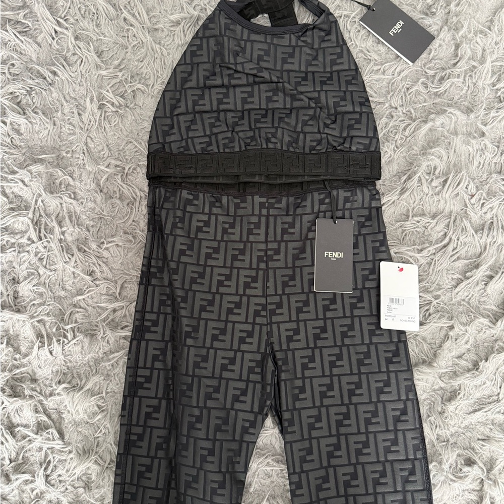 Fendi Black Monogram FF Pattern Cropped Top